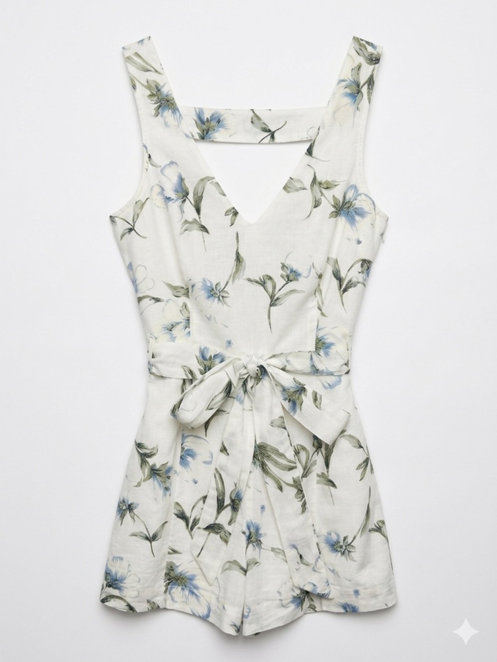 Sugar Lips White Floral Romper Tie Waist Blue Green Small